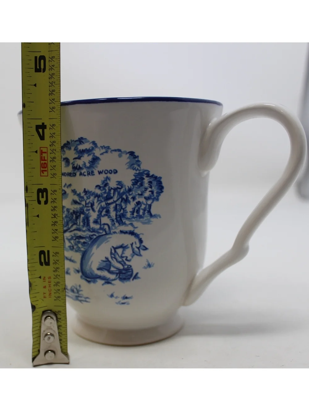 VTG Disney Winnie the Pooh Blue Toile Dinnerware Cups 4 Pcs Stoneware Handle Mug
